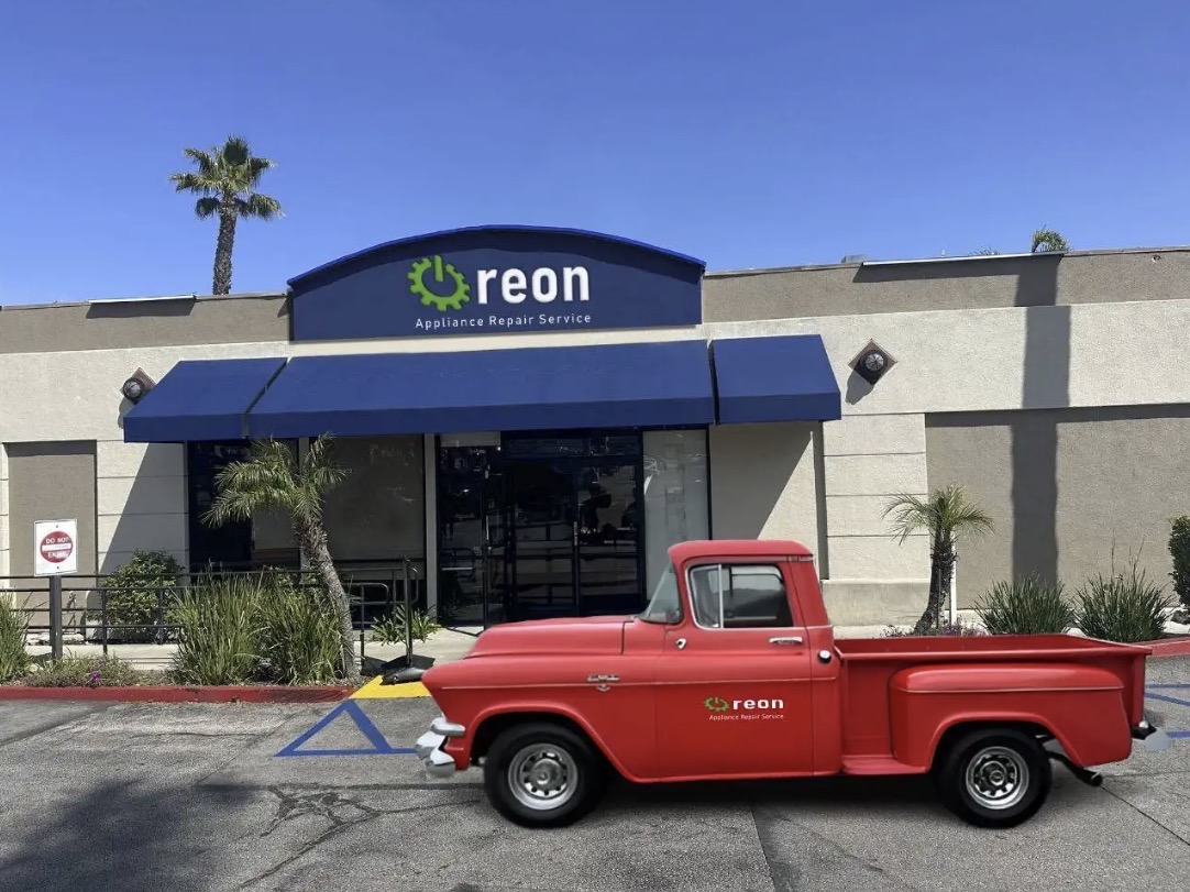 Reon Appliance Repair Service storefront with signature red truck